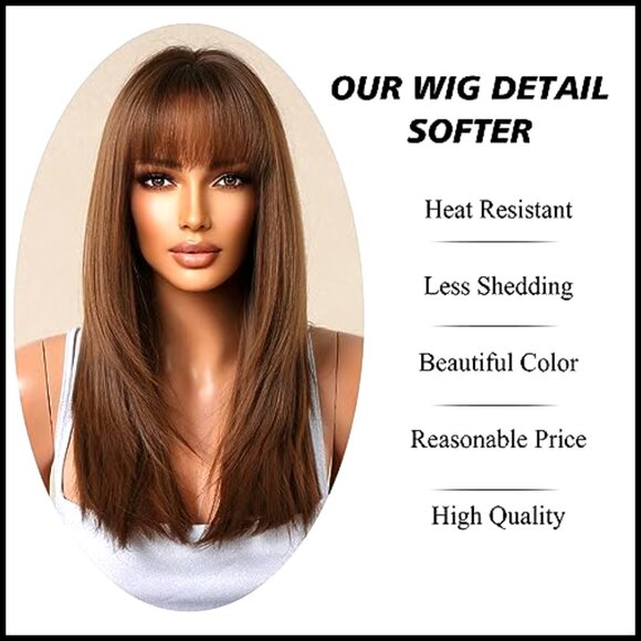 Synthetic Straight Wig With Bangs Shoulder Length Layered Natural Looking main image 5